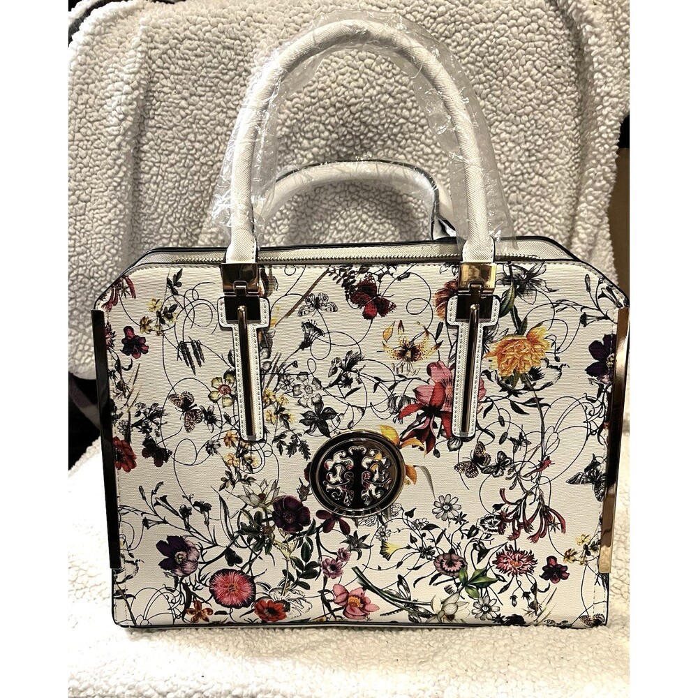 BRAND NEW Dasein Extra Large Tote in White Flower + Matching Wallet.